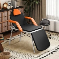 Lettino Massaggi Pieghevole Portatile a 3 Zone con Altezza Regolabile Poggiatesta Braccioli 182x82x68 cm Arancione