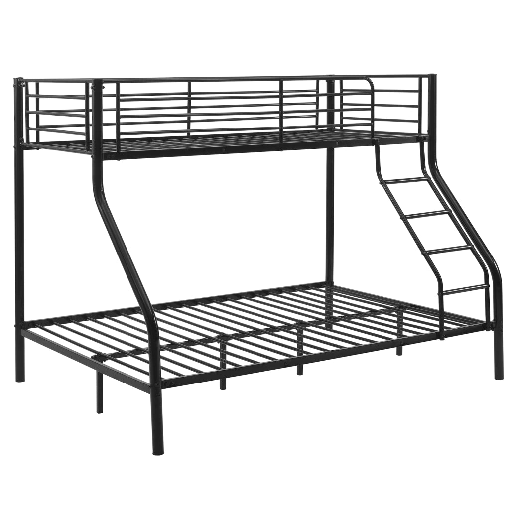 [neu.haus] Letto a castello metallo 2 Materassi a schiuma fredda Barriera anticaduta 200cm x 140/90cm Letto per bambini Nero