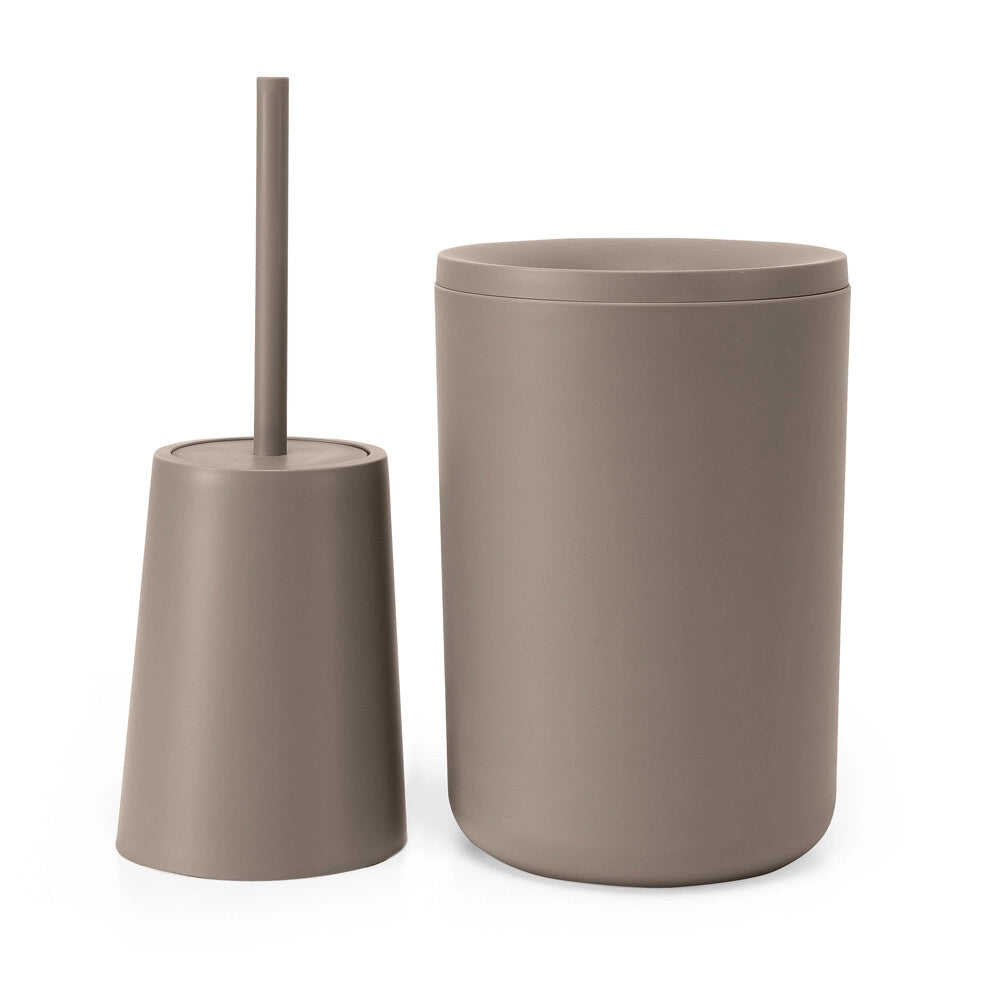 Set accessori bagno con porta scopino e pattumiera tortora design tondo Pop