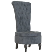 Poltrona | Sedia Schienale Alto Design con Bottoni in Velluto Grigio Scuro