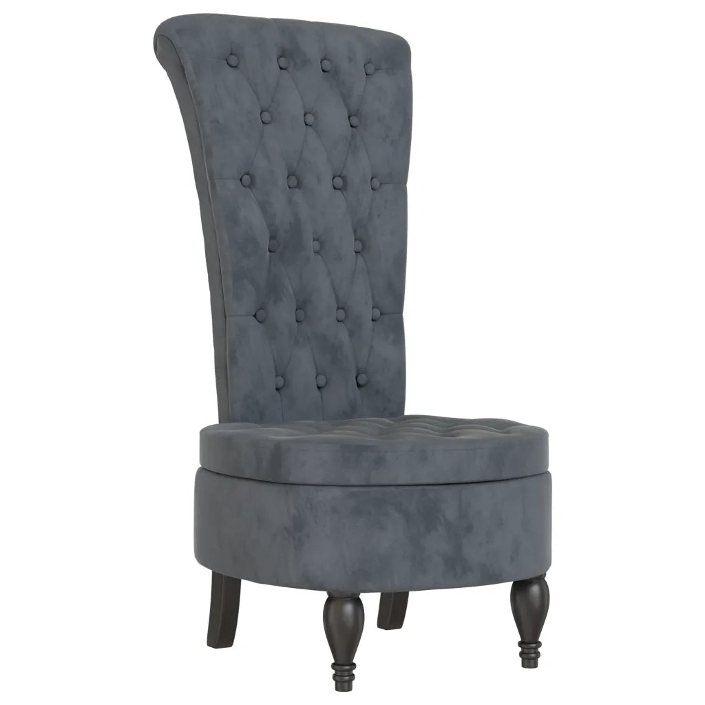 Poltrona | Sedia Schienale Alto Design con Bottoni in Velluto Grigio Scuro