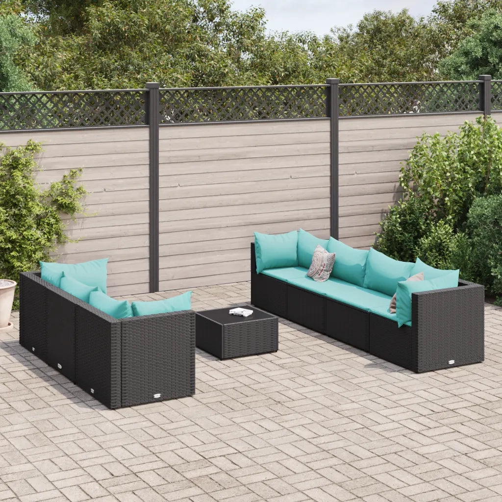 Set Mobili da Giardino con Cuscini 8 pz Nero in Polyrattan