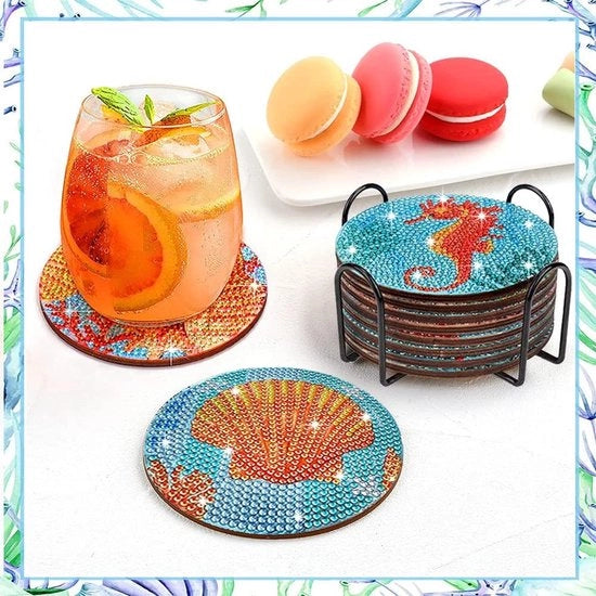 Kit di pittura con diamanti 8 pezzi - Sottopiani assorbenti con supporto - Decorazione da tavolo per bevande - Sottopiani con disegno mandala (marinetti)