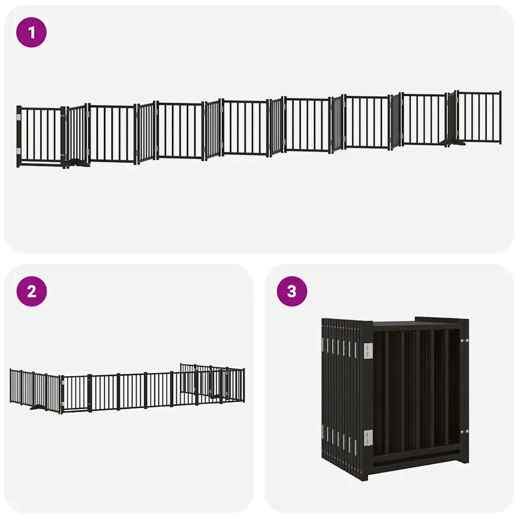 vidaXL Cancello Cani Porta Pieghevole Nero 15 Pannelli 750 cm Pioppo