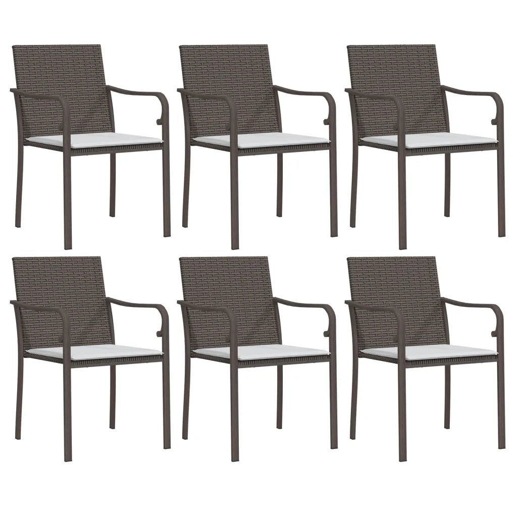 Sedie da Giardino con Cuscini 6 pz | Sedie da Esterno Marroni 56x59x84cm Polyrattan