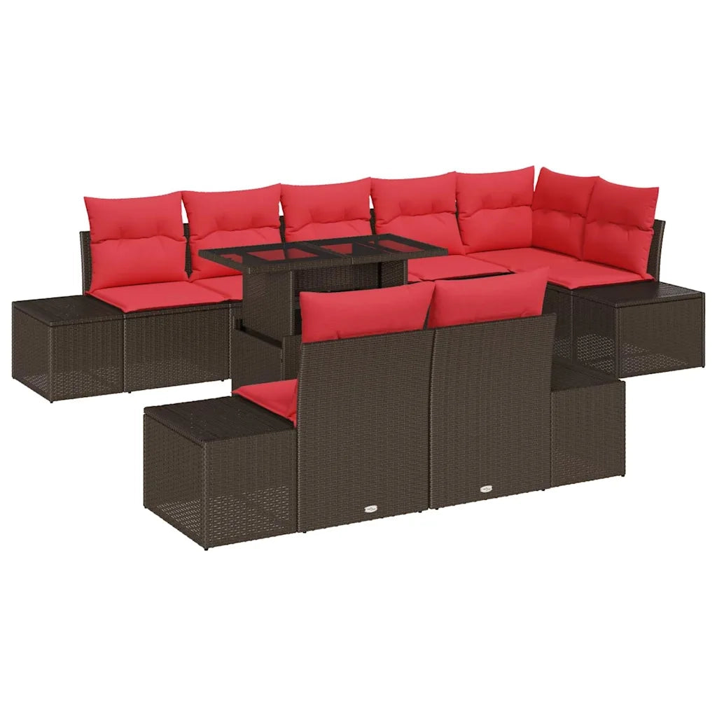 Set Divano da Giardino 9 pz Marrone polyrattan 3357947