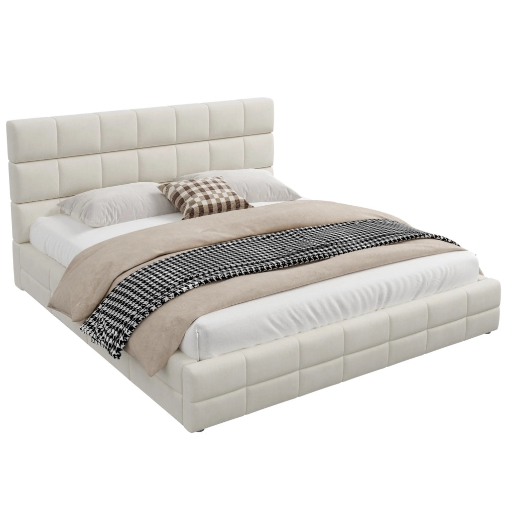 Letto matrimoniale imbottito 180x200 cm in velluto beige