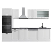Vicco Cucina componibile Casa di campagna bianca/bianco 300 cm con armadio alto, senza piano di lavoro