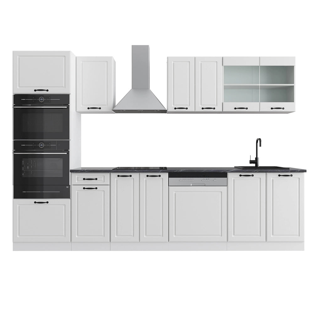 Vicco Cucina componibile Casa di campagna bianca/bianco 300 cm con armadio alto, senza piano di lavoro