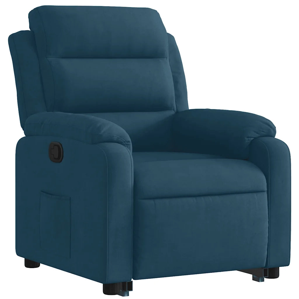 Poltrona Alzapersona Reclinabile Blu in Velluto