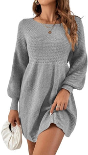 Gonna con Galleria Elevata - Abito a Maglia con Punti - Collo a V - Abito Corto - Abito Casual/Comfortevole