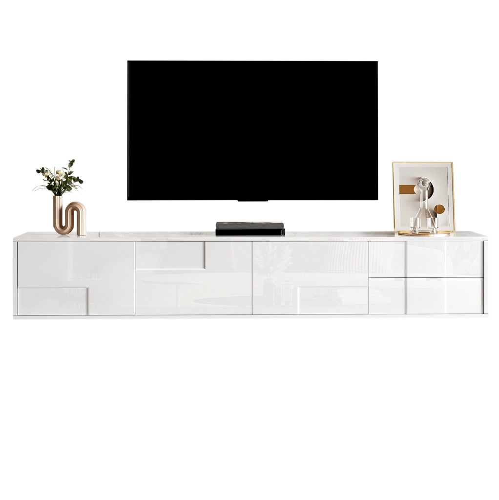 Mobile TV 170x30x30.5 cm con 3 ante e 2 cassetti; installazione a parete o a terra; MDF e pannelli di particelle bianco