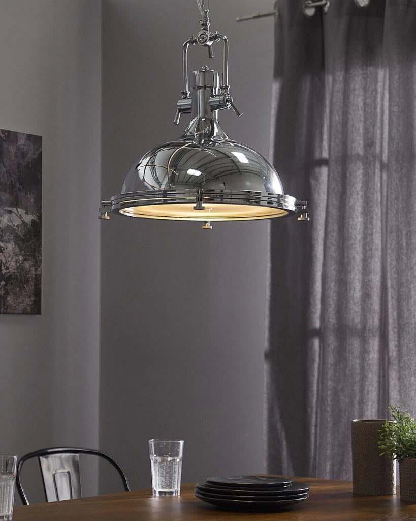 Lampada a Sospensione in Metallo Argento Cromato Task Illuminazione Industrial