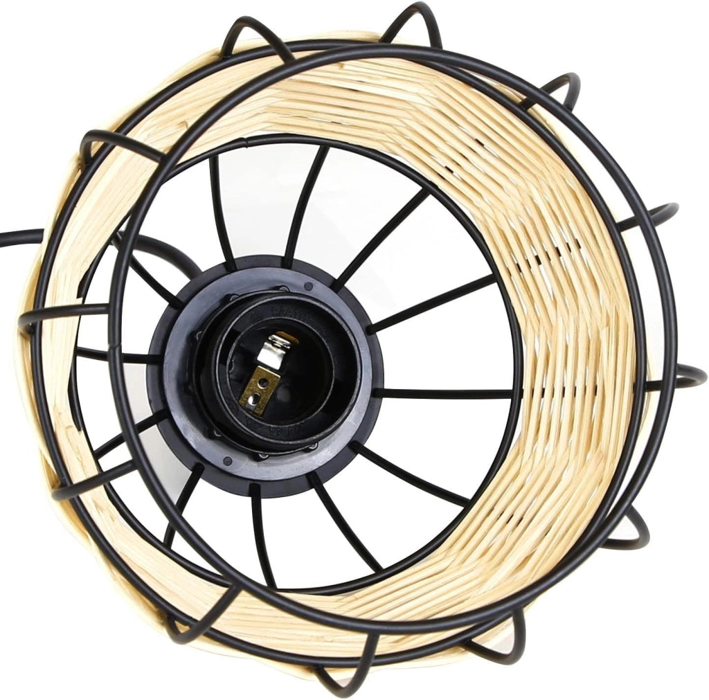 Lampada a Sospensione ZMH 3 luci rotonda nera E27 rattan vintage rustico retr¨° per soggiorno sala da pranzo e cucina