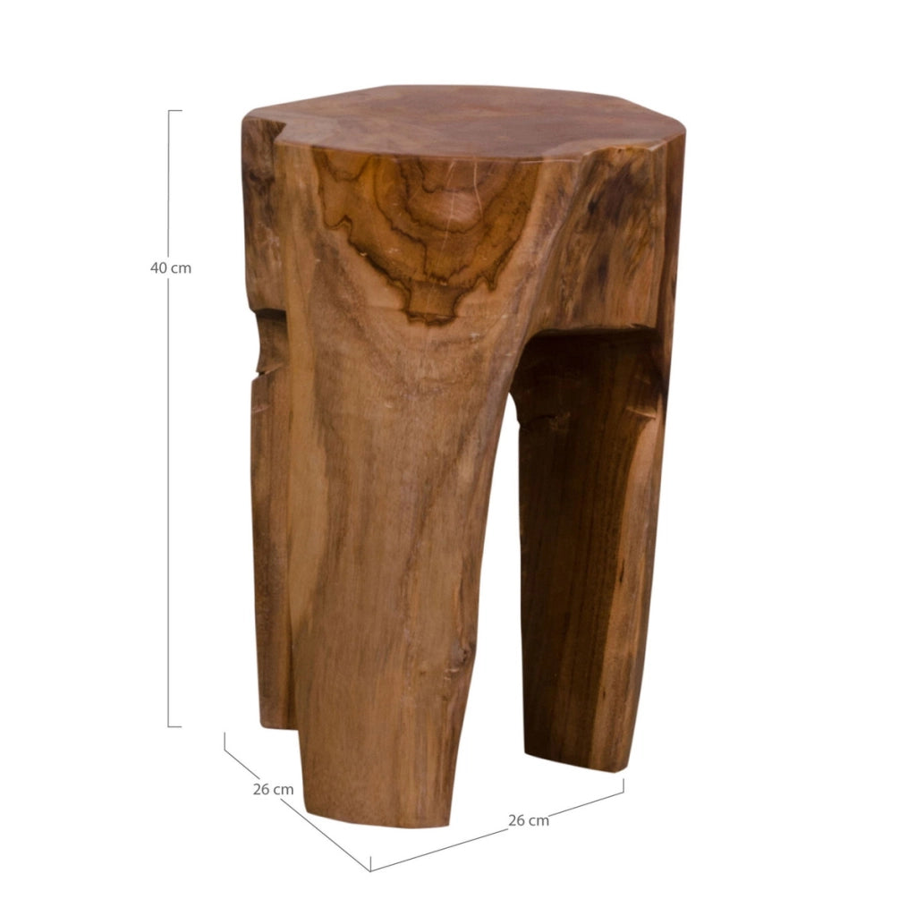 Sgabello Rose in teak naturale a 3 gambe, ø26 x 40 cm