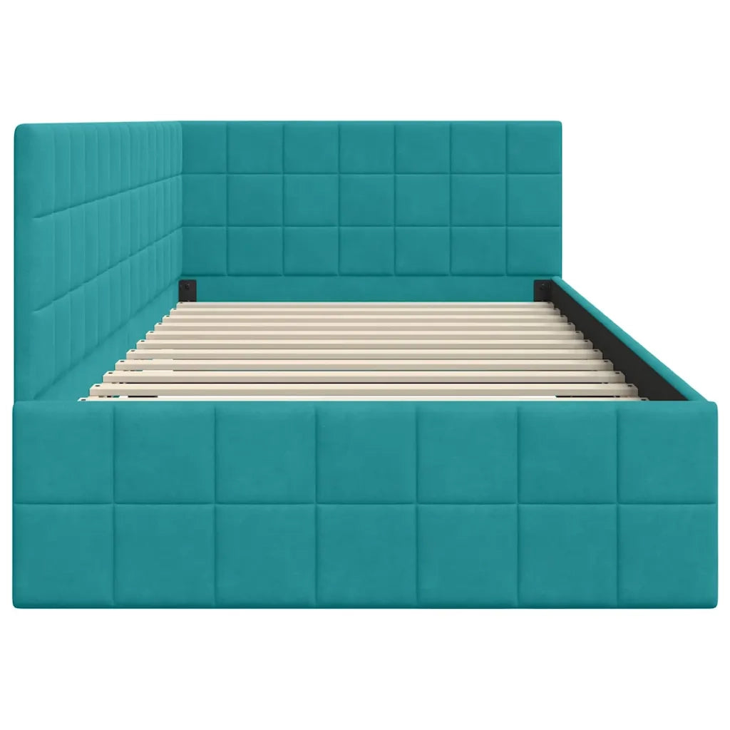 Cornice del letto ad angolo Turchese 90 cm x 200 cm Velluto