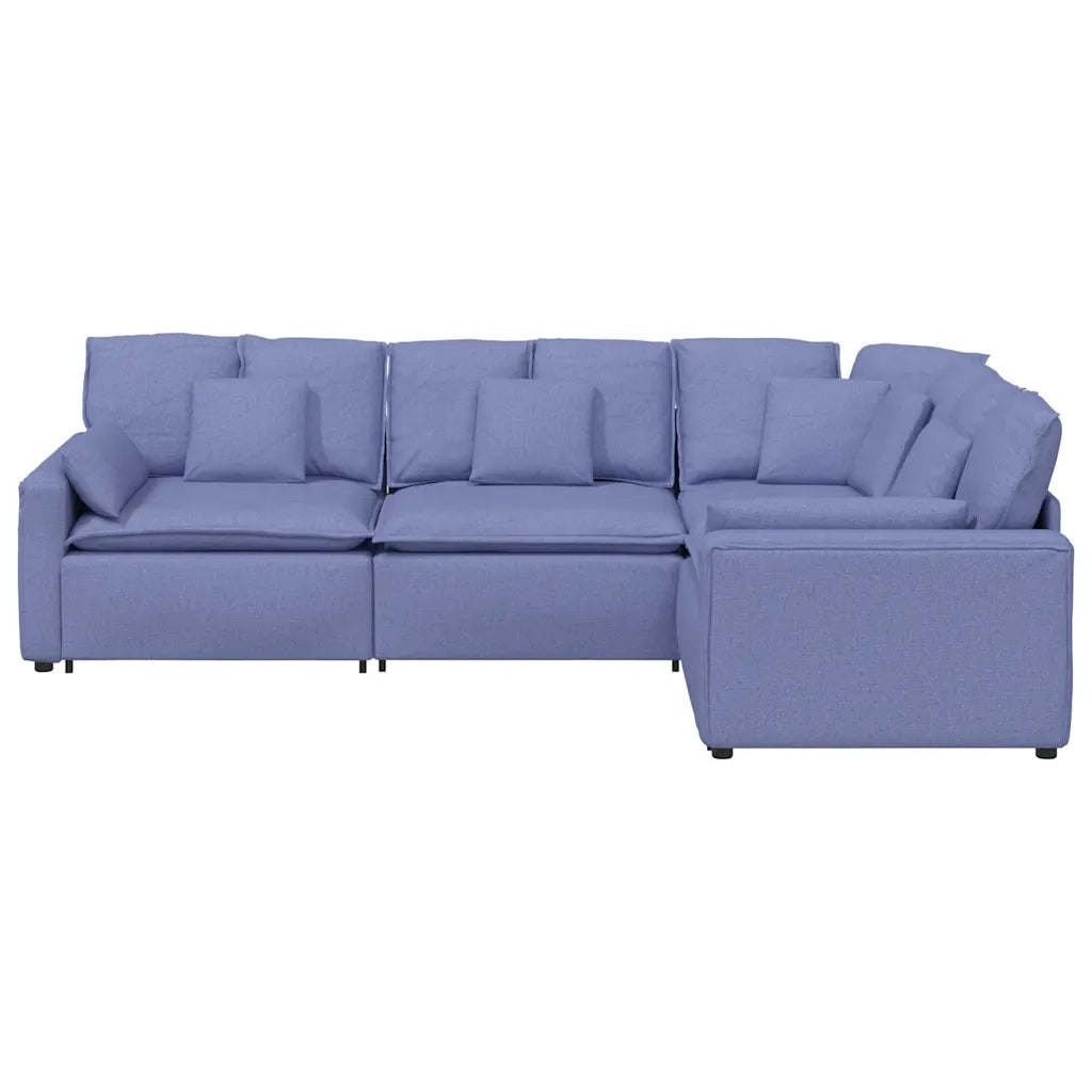 Divano Modulare con Cuscini in Tessuto Jeans Blu
