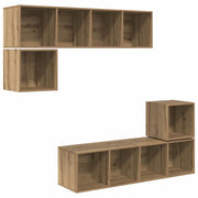 Set mobile TV 4 pz | Armadietto TV | Mobile Porta TV Rovere artigianale Legno multistrato