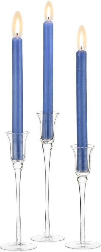 Set di Sostegni per Candelabri in Vetro - Set di 3 Sostegni per Candelabri a Taper per Candelabri di Altura Alta - Decorazione Moderna e Elegante per Feste, Matrimoni e Natale - Decorazione per Tavola, Centro di Tavola e Natale in Vetro da 20/23/26cm