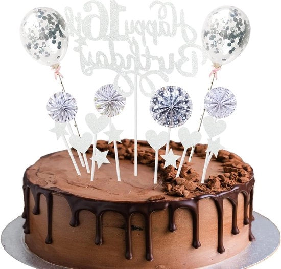 Decorazione per torta per 16° compleanno bambino e bambina con Hello 16° topper di torta, pallone di stella cuore blu - Felice 16° compleanno - 16 anni.