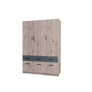 Armadio 3 porte 6 cassetti FLEX – Rovere Wellington e grigio grafite – Stile contemporaneo