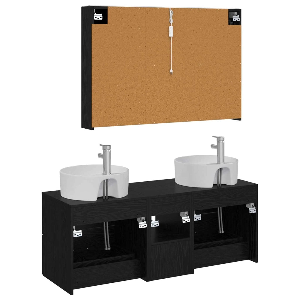 Set di mobili per il bagno 4 pcs Rovere Nero 3406904