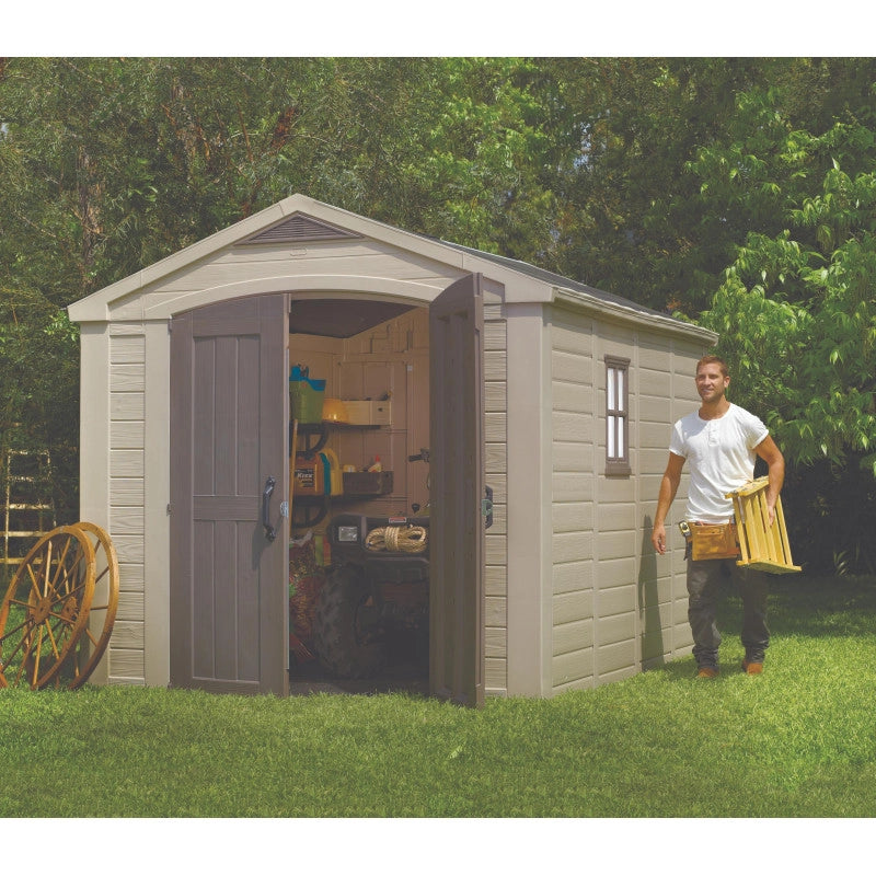 Casetta da giardino in resina 178x195,5x208 cm - con pavimento, mensole incluse e lucernario - Beige – Keter