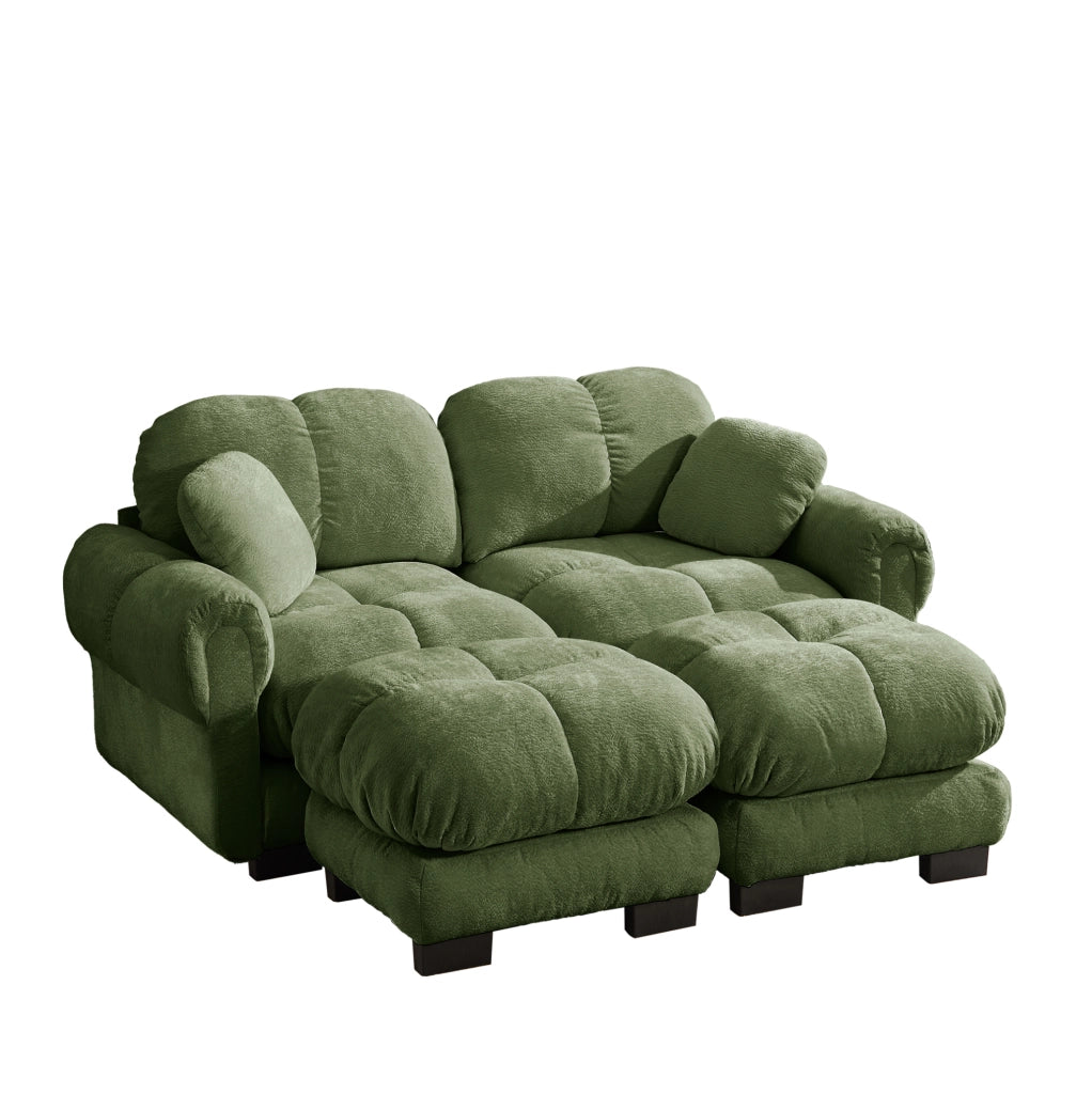 Divano modulare in chenille con pouf mobile 190x149x90 cm; verde
