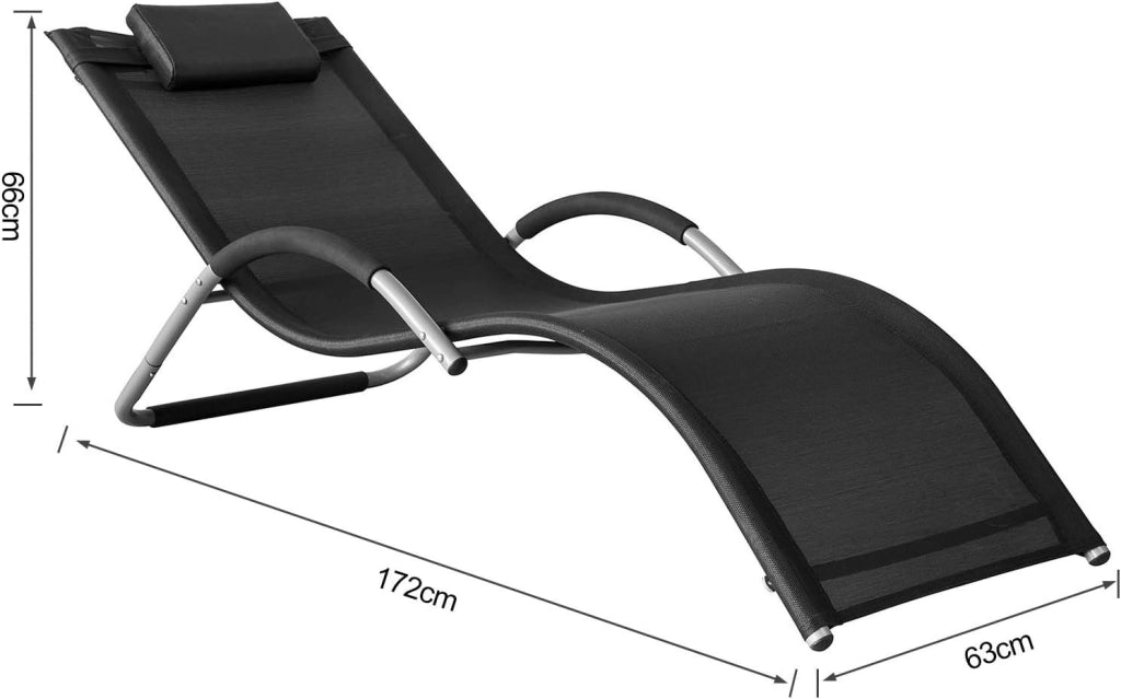 Lettino prendisole da giardino Sedia con poggiatesta Sdraio per esterni giardino spiaggia Sedia da campeggio Nero 165x55x67 cm OGS38-SCH