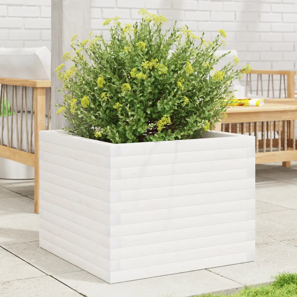 Fioriera da Giardino-Vaso da Esterno Bianca 60x60x46 cm Legno Massello di Pino