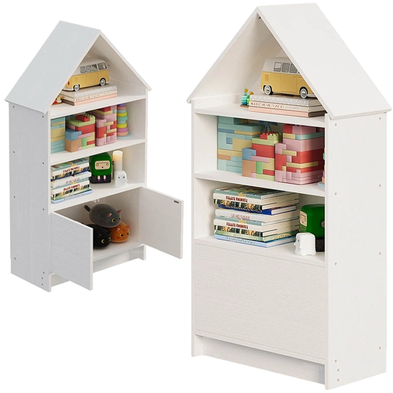 Scaffale a forma di casetta per bambini, ideale per bambole e libri,