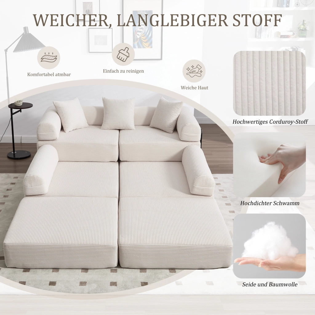 DIVANO modulare 270x180x64 cm in velluto a coste beige