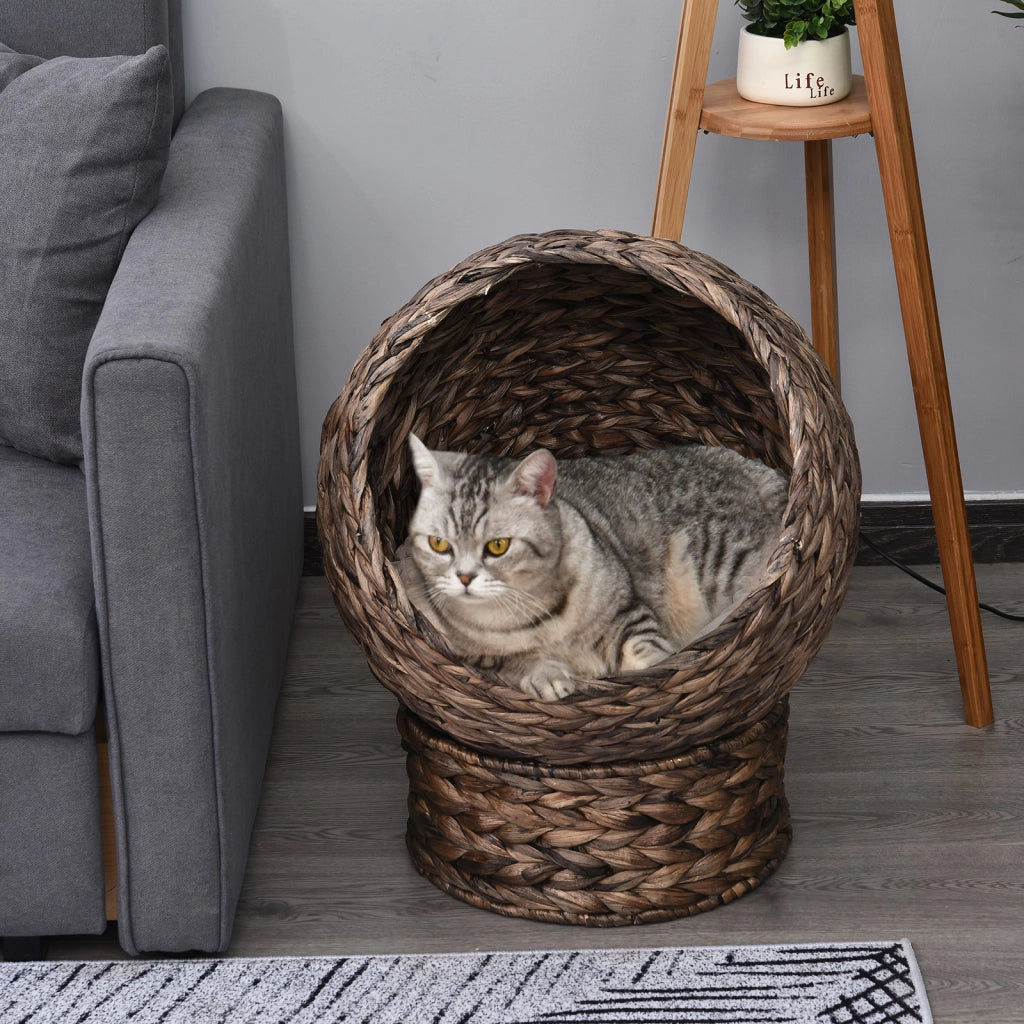 Cuccia per gatti in giacinto d'acqua con cuscino ¨C Xylo ¨C 50x42x60 cm, marrone e beige