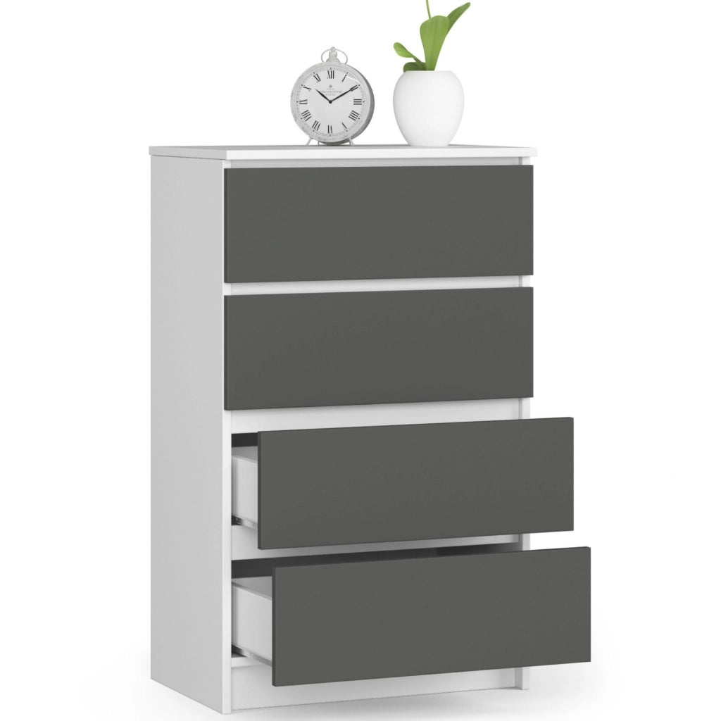 Cassettiera AKORD K60 Cassettiera Bianca 60 cm 4 cassetti inserto frontale Grigio Grafite 60x40x99 cm
