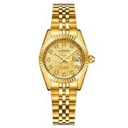 Trade Shop - Orologio Da Uomo Donna Longbo 80435 In Acciaio Con Strass Impermeabile Dorato -   -donna    -