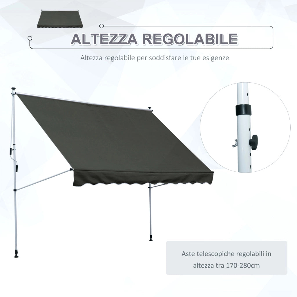 Tenda da Sole 3x1.5 m ¨C Zephmum ¨C Grigio Poliestere Metallo