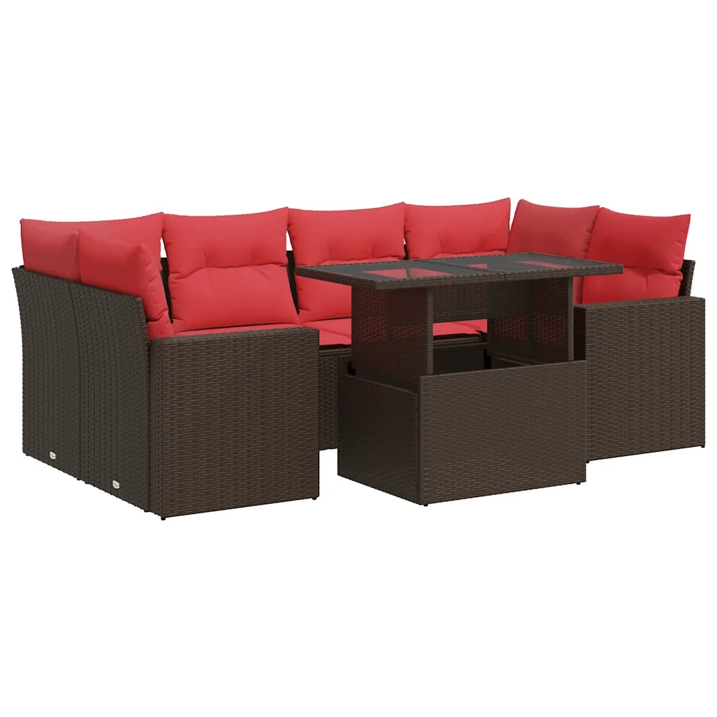 Set Divani Giardino 7 pz con Cuscini Marrone Polyrattan Acacia