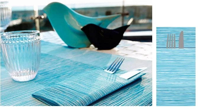 Set 40 Pezzi Tovaglioli da Tavola Carta Simil Tessuto Millerighe Cielo 40 x 40 cm