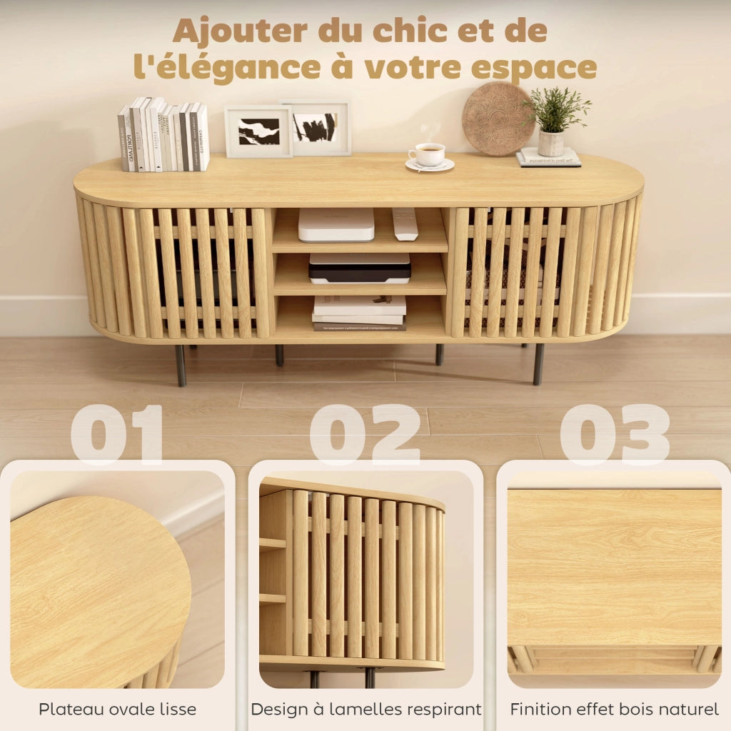 Mobile TV per televisore 60 pollici ¨C Zephmum ¨C Legno naturale 140x40x52 cm