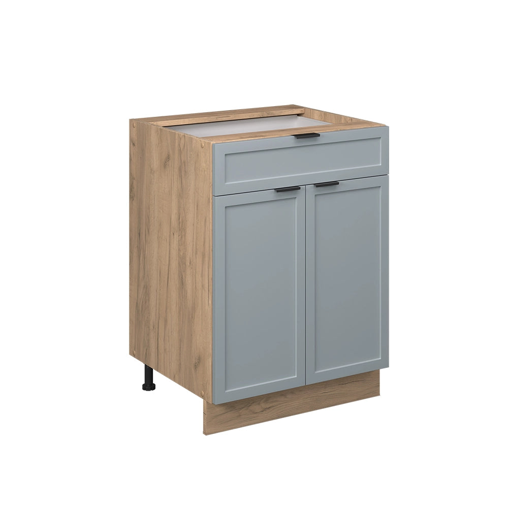 Mobiletto base per cucina Fame-Line Blu-grigio chiaro/Rovere dorato 60 cm con cassetto, PL Antracite Vicco