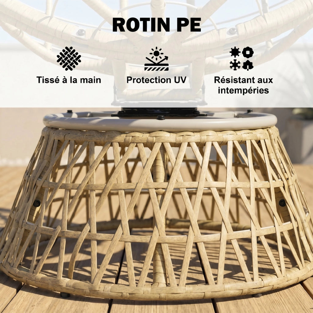 Set da giardino 3 pezzi con 2 poltrone papasan girevoli e 1 tavolino tondo in resina poliestere intrecciata ¨C zephmum ¨C grigio