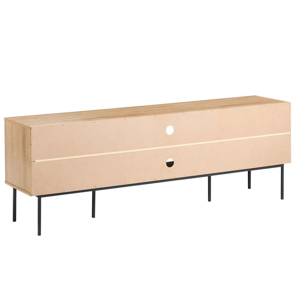 Mobile TV a 2 Ante in Rattan e Gambe in Metallo 180 x 63 cm Legno Chiaro