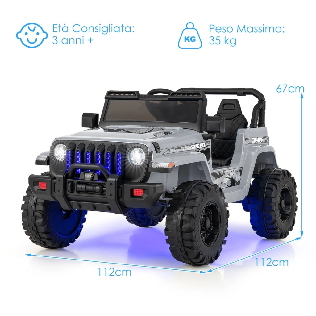 Jeep per bambini alimentata a batteria 12V con 2 posti e telecomando musica porta USB, Auto elettrica Grigio-Macchinine giocattoli