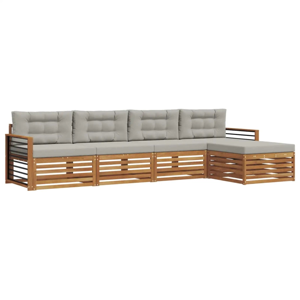 Set di divani da esterno 5 pcs Grigio Naturale e Chiaro