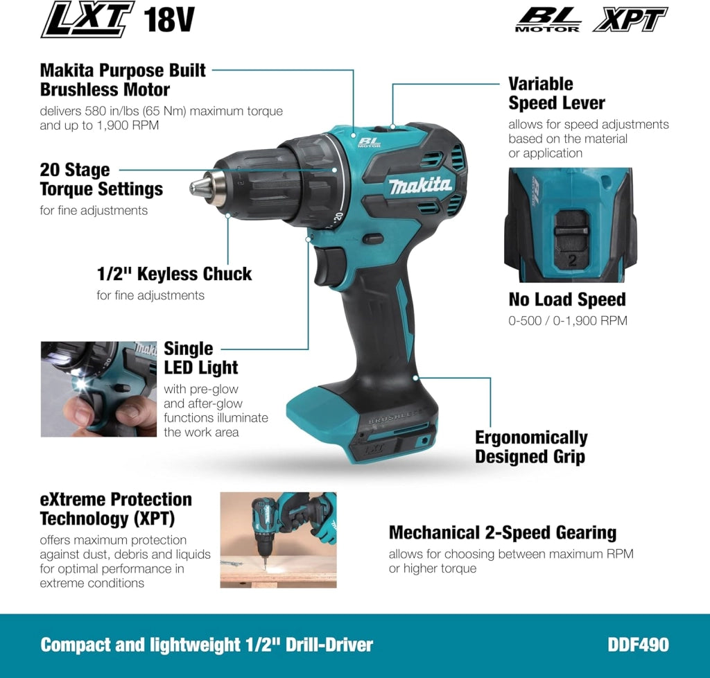 DDF490Z - Trapano avvitatore LXT agli ioni di litio, 18 V, batterie e caricabatterie non inclusi