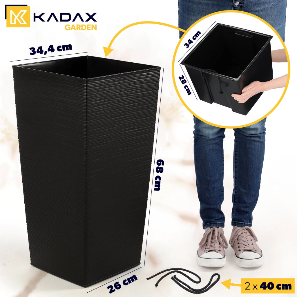 Vaso da giardino KADAX con inserto per fiori, grande e alto, 34x68 cm, nero.