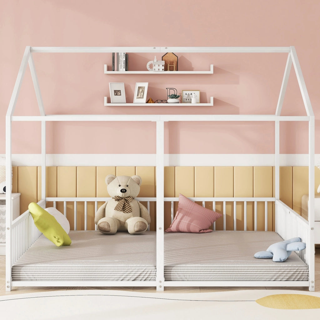 LETTO A CASTELLO a casetta 90x200 cm Metallo Bianco con scala e sponde