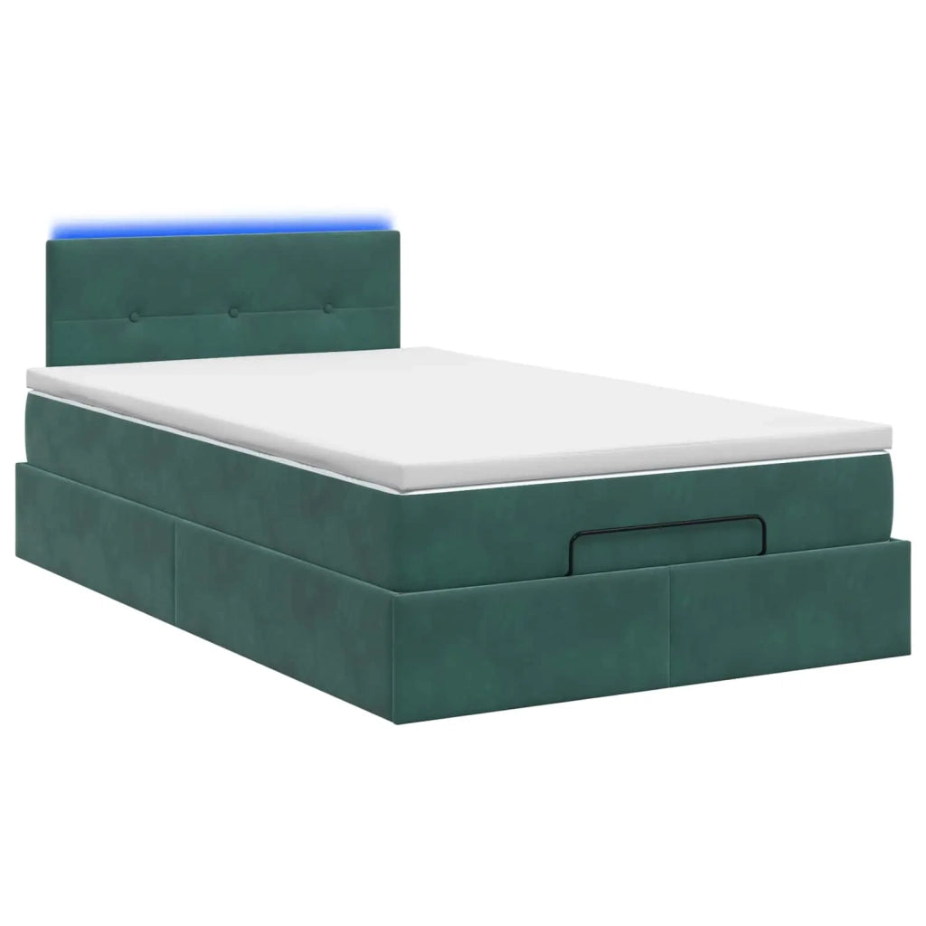 Letto Ottomano con Materasso e LED Verde Scuro 120 x 190 cm 3457128