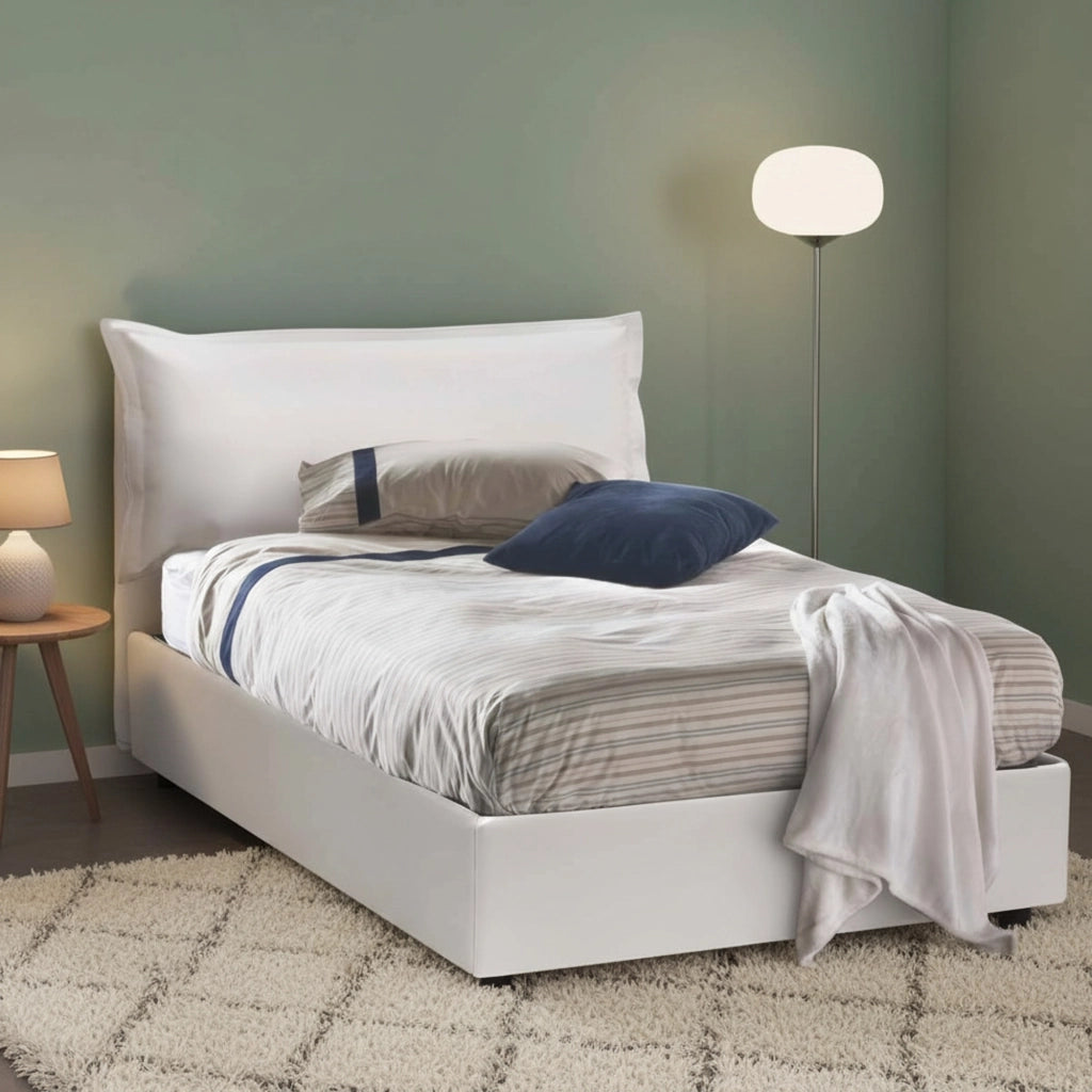 Andora, Letto Piazza e Mezza Contenitore Made in Italy, Bianco