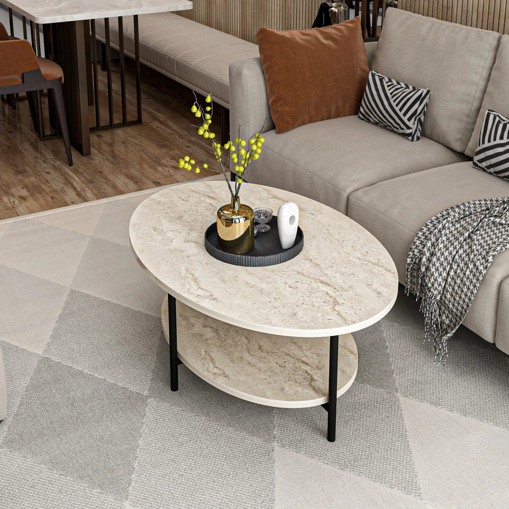 Tavolino in legno "Elis" - 90 x 60 x 36 cm - Travertino